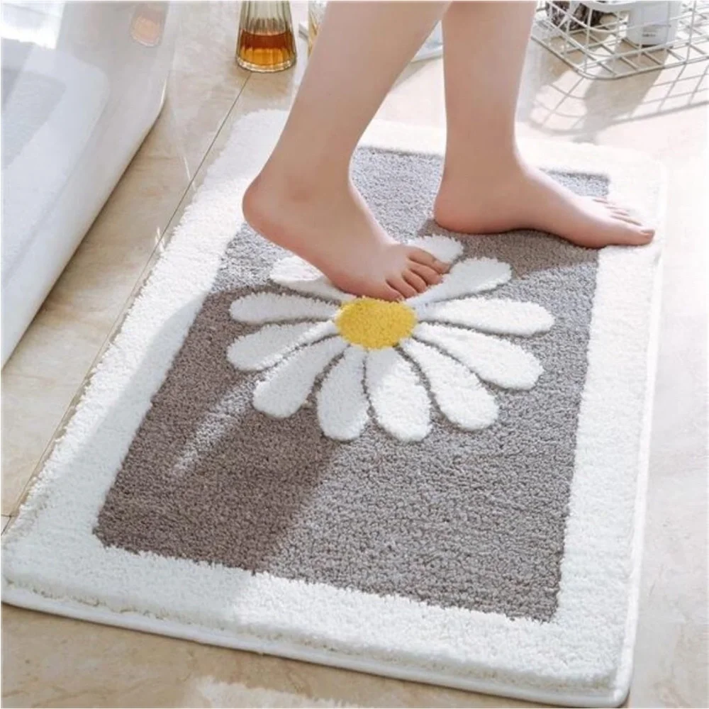 Bathroom Rugs Mat,White Flower Bath Rugs FluffySoft Superfine Fiber Rugs NonSlip